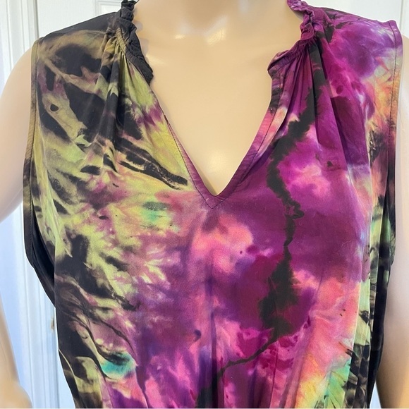 Handmade tie dye dress ruffle sleeveless lightning galaxy XXL purple - Picture 3 of 14